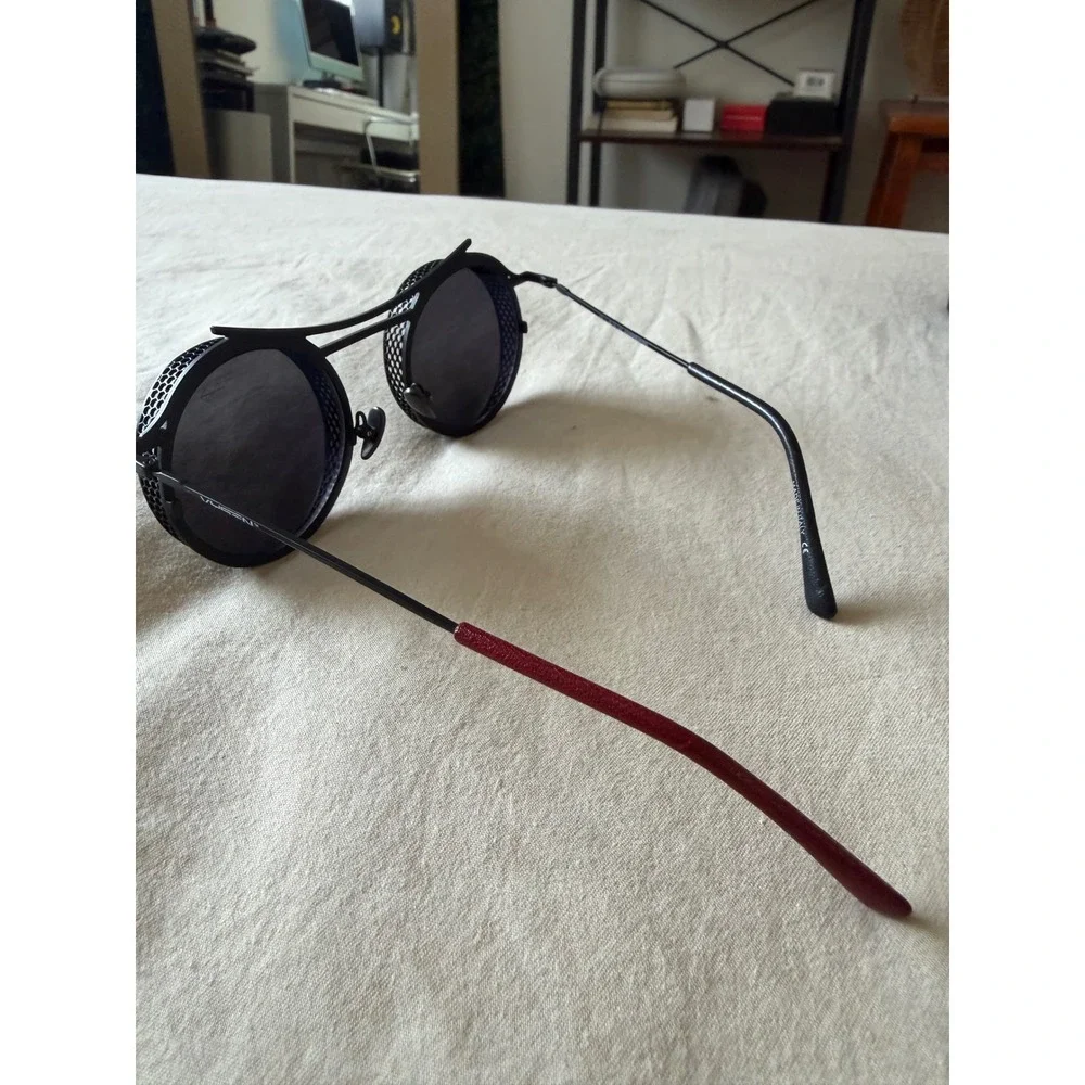 Vysen The Onix Sunglasses Matte Black Steampunk Mesh Round Italian Eyewear Mens